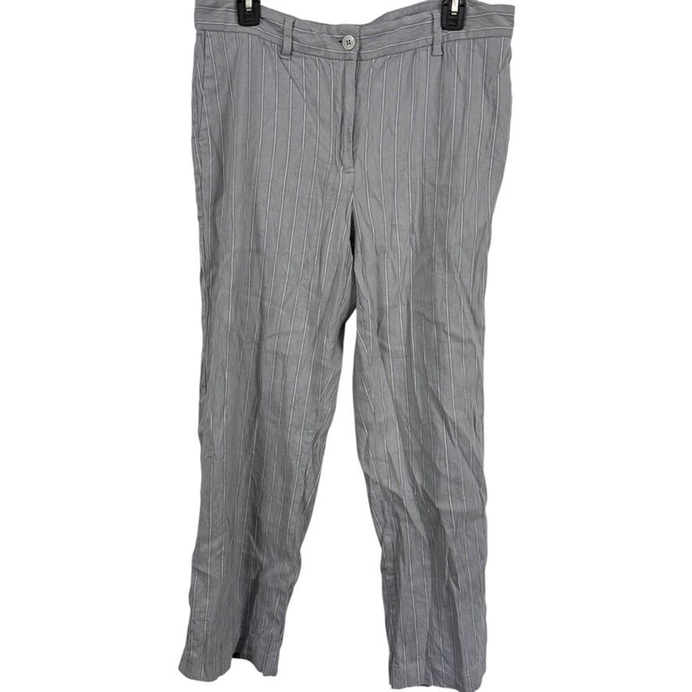 J Jill Linen Stretch Womens Gray Pinstripe Cropped Flat Front Pants sz 12 Tall